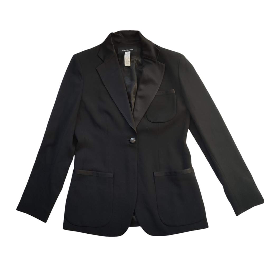 Jones New York Black Blazer With Satin Trim Size 4